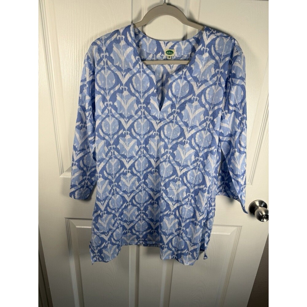 Dolma Womens Medium Tunic Top Cotton Floral Lightweight Artsy Beachy Boho Vibe